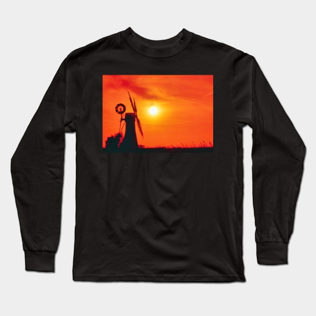 Windmill Sunset Long Sleeve T-Shirt by richard49